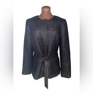 NWT BANANA REPUBLIC Black Metallic Tweed Belted Hidden Snap Front Jacket 14